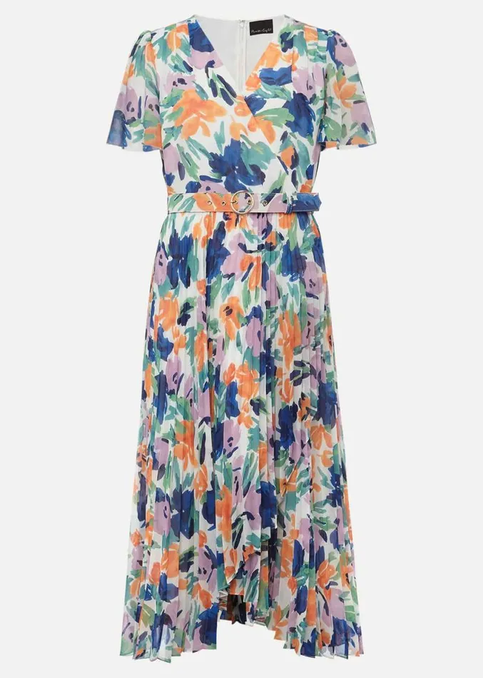 Essie Floral Pleated Midi Dress Multicoloured Women Phase Eight Dresses