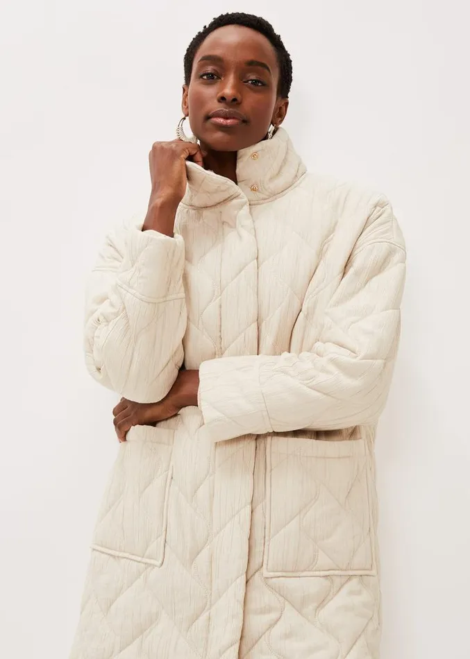 Fae Textured Quilted Longline Coat Ecru Women Phase Eight Coats