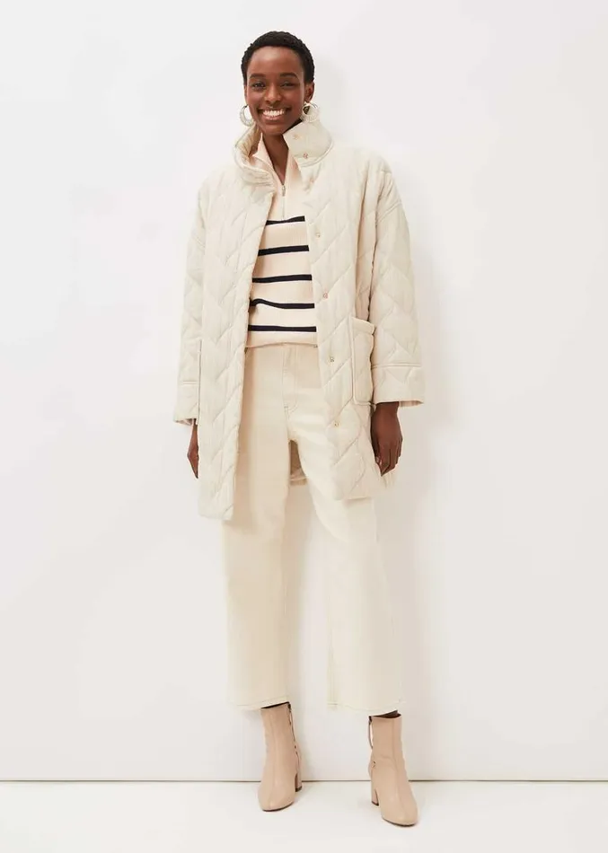 Fae Textured Quilted Longline Coat Ecru Women Phase Eight Coats