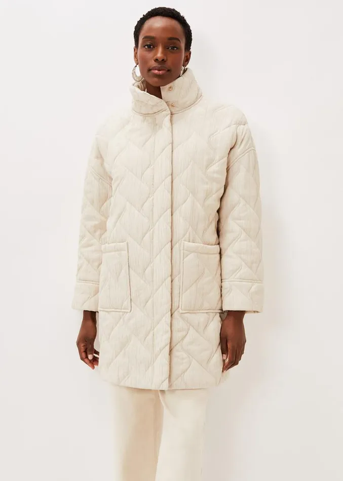 Fae Textured Quilted Longline Coat Ecru Women Phase Eight Coats