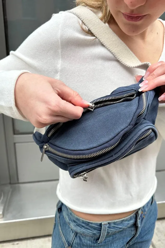 Fanny Pack Faded Navy Blue Women Brandy Melville Bags and Backpacks