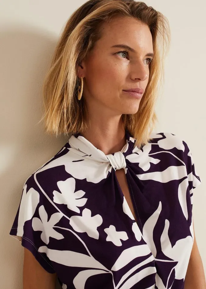 Farley Floral Twist Neck Top Purple Women Phase Eight Tops and TShirts