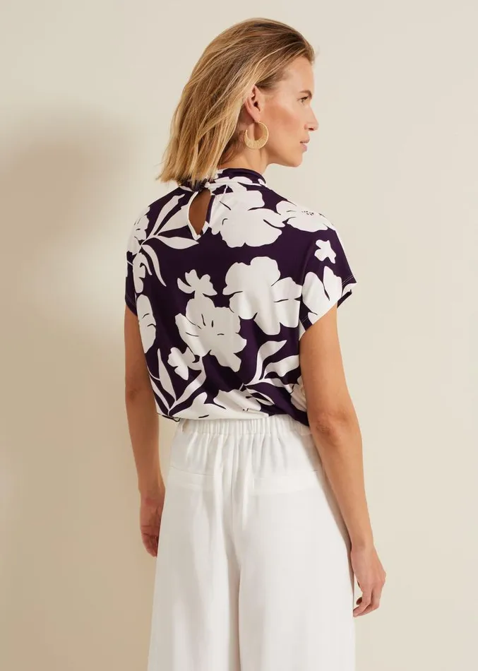 Farley Floral Twist Neck Top Purple Women Phase Eight Tops and TShirts