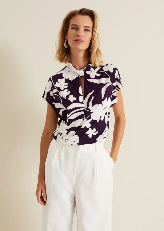 Farley Floral Twist Neck Top Purple Women Phase Eight Tops and TShirts