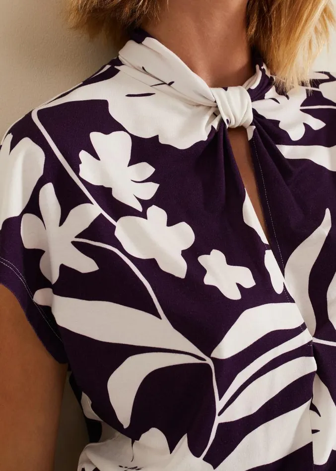 Farley Floral Twist Neck Top Purple Women Phase Eight Tops and TShirts