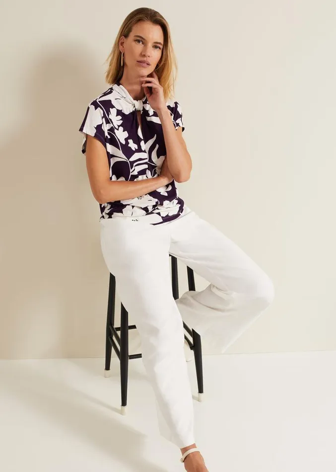 Farley Floral Twist Neck Top Purple Women Phase Eight Tops and TShirts