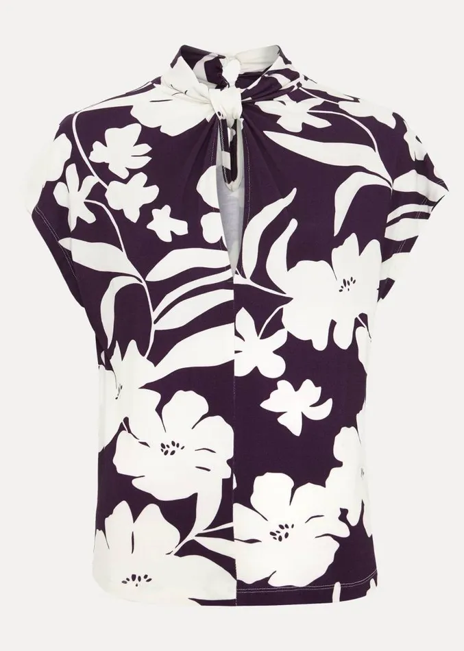 Farley Floral Twist Neck Top Purple Women Phase Eight Tops and TShirts