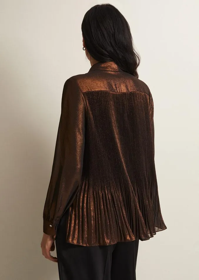 Faye Foil Pleated Blouse Bronze Women Phase Eight Shirts and Blouses