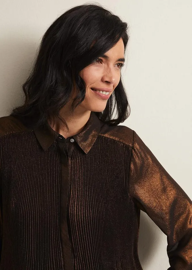 Faye Foil Pleated Blouse Bronze Women Phase Eight Shirts and Blouses