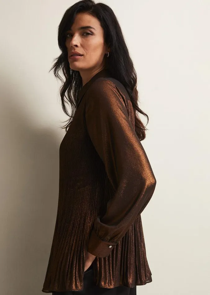 Faye Foil Pleated Blouse Bronze Women Phase Eight Shirts and Blouses