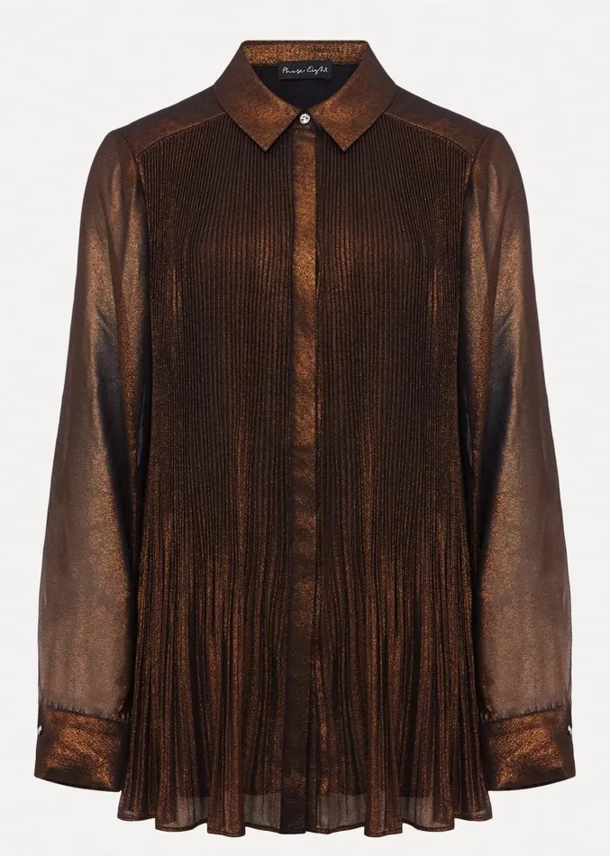 Faye Foil Pleated Blouse Bronze Women Phase Eight Shirts and Blouses