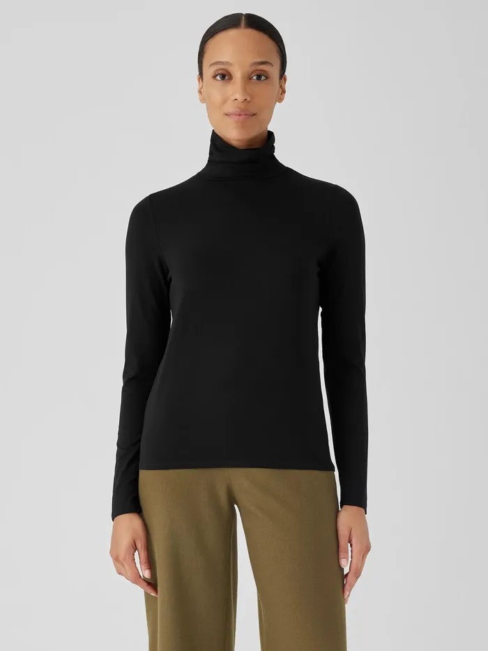 Fine Jersey Scrunch Neck Top Black Women Eileen Fisher Tops and Tees