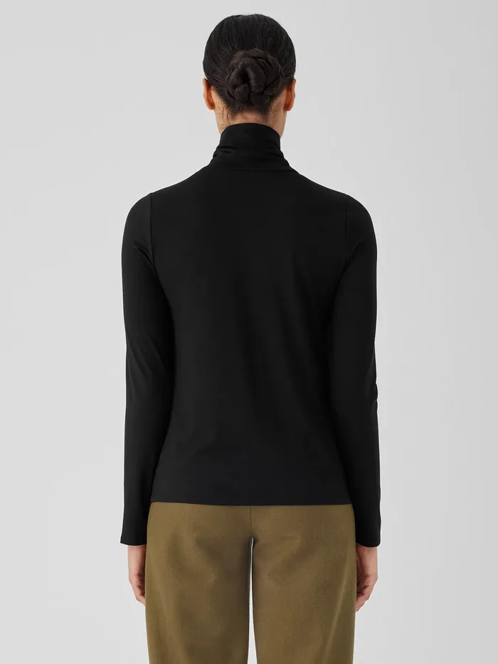 Fine Jersey Scrunch Neck Top Black Women Eileen Fisher Tops and Tees