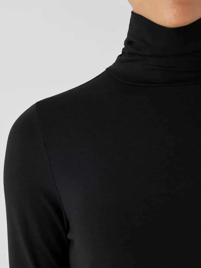 Fine Jersey Scrunch Neck Top Black Women Eileen Fisher Tops and Tees