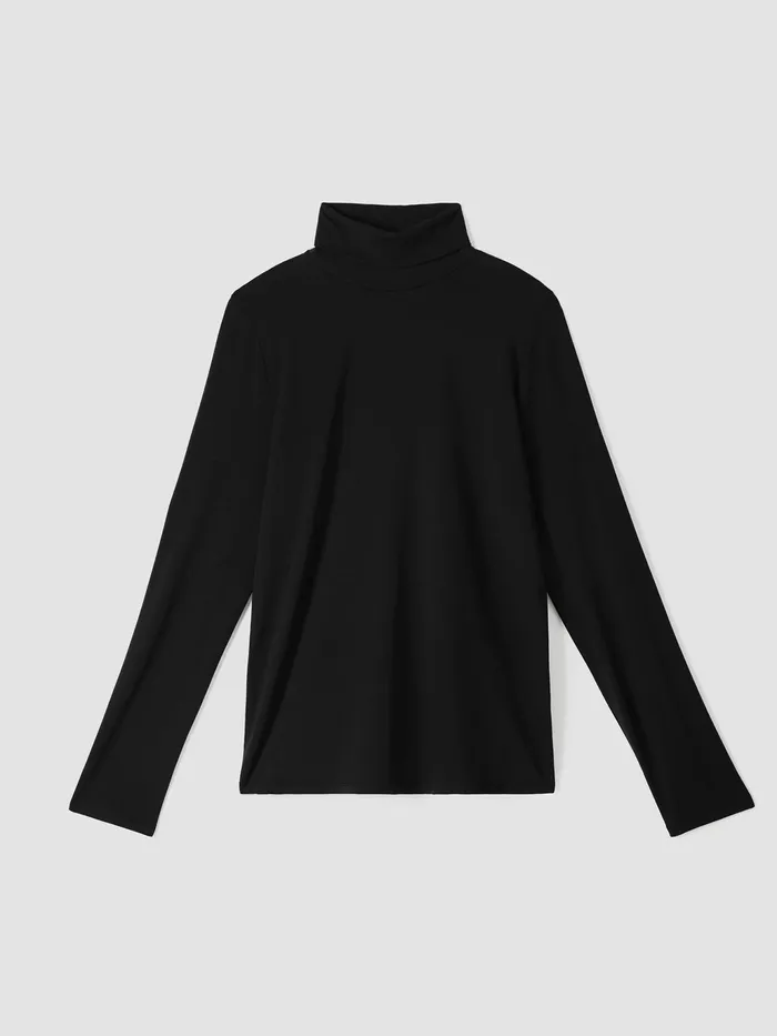 Fine Jersey Scrunch Neck Top Black Women Eileen Fisher Tops and Tees