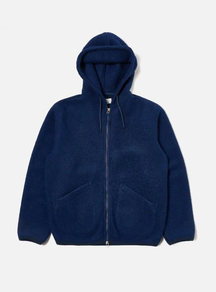 Fleece Men Universal Works Universal Works Travel Hoodie In Indigo Wool Fleece