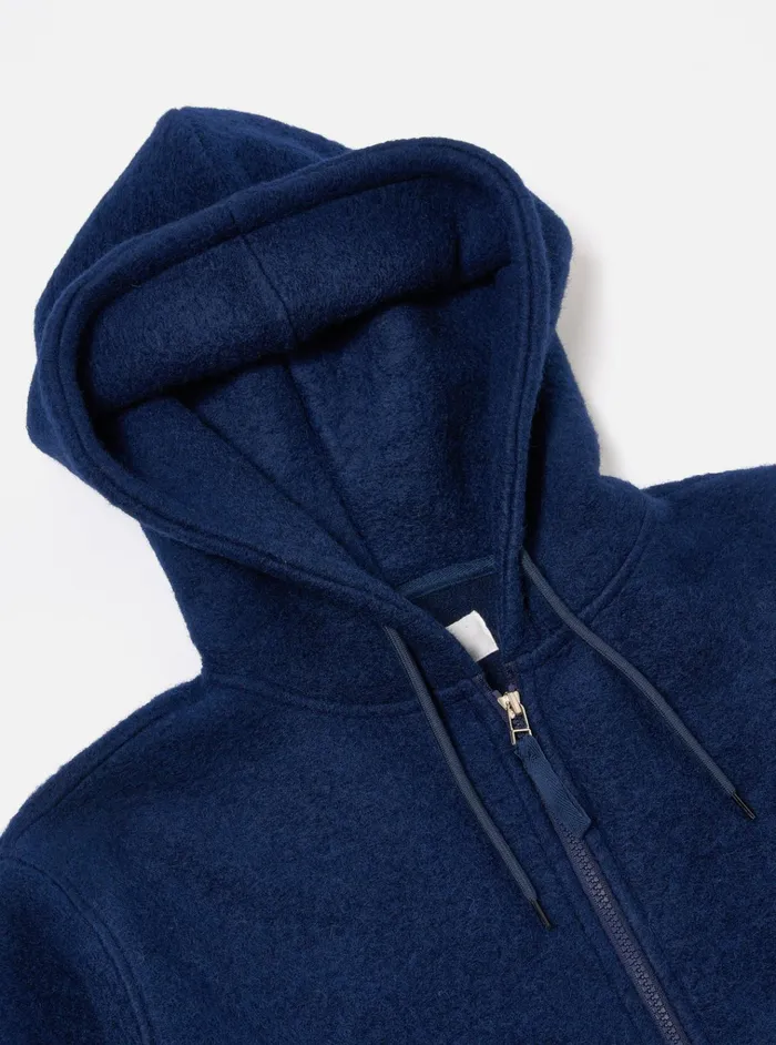 Fleece Men Universal Works Universal Works Travel Hoodie In Indigo Wool Fleece