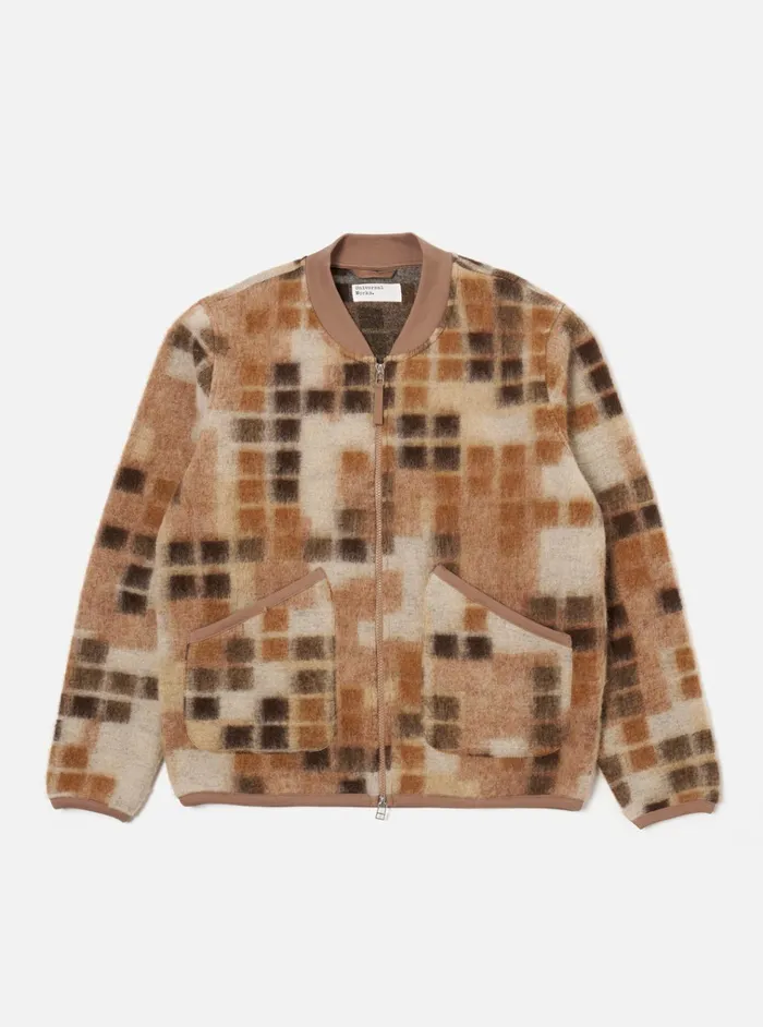 Fleece Men Universal Works Universal Works Zip Bomber In Sand Mosaic Fleece