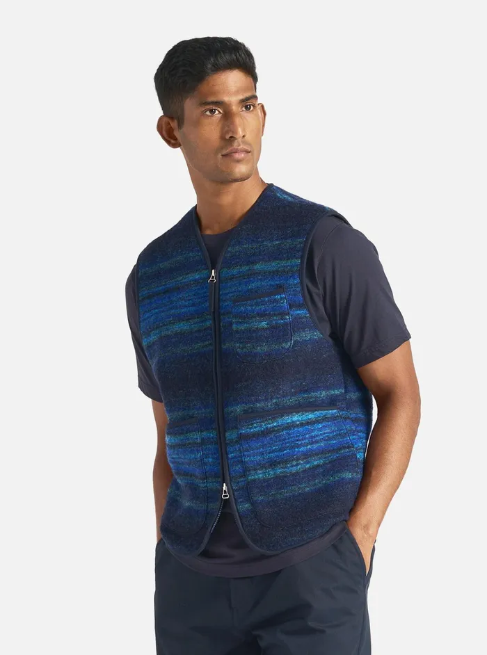 Fleece Men Universal Works Universal Works Zip Gilet In Blue Mississippi Fleece