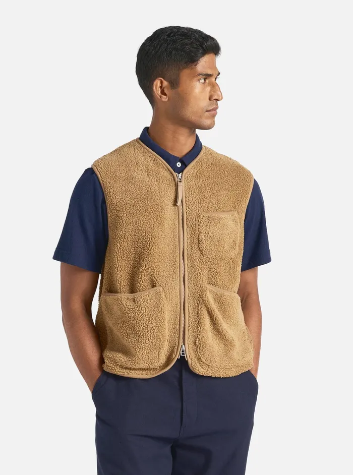 Fleece Men Universal Works Universal Works Zip Gilet In Sand Mountain Fleece