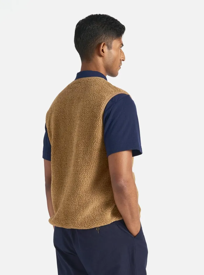 Fleece Men Universal Works Universal Works Zip Gilet In Sand Mountain Fleece
