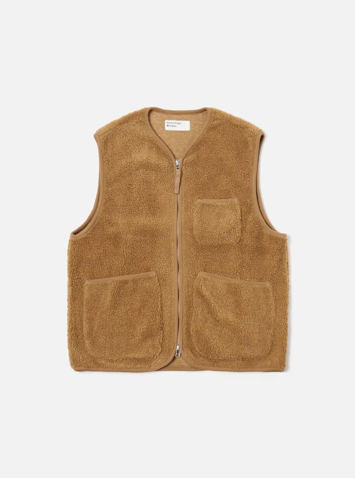 Fleece Men Universal Works Universal Works Zip Gilet In Sand Mountain Fleece