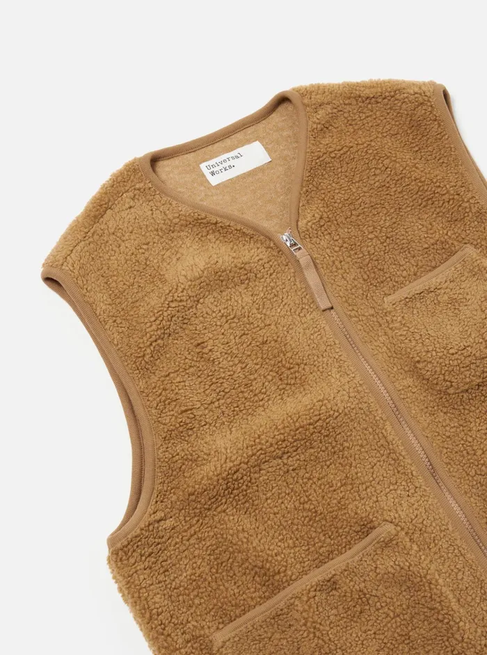 Fleece Men Universal Works Universal Works Zip Gilet In Sand Mountain Fleece