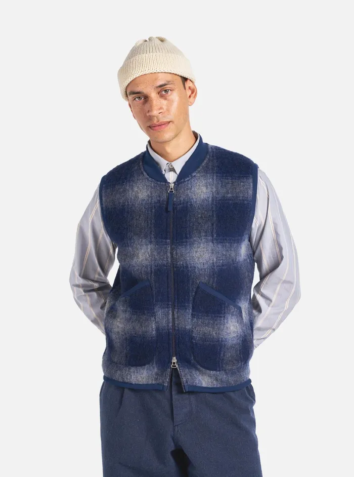 Fleece Men Universal Works Universal Works Zip Waistcoat In NavyGrey Fresco Fleece