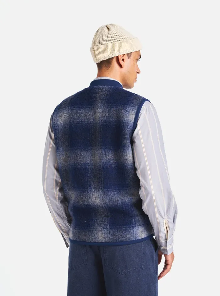 Fleece Men Universal Works Universal Works Zip Waistcoat In NavyGrey Fresco Fleece