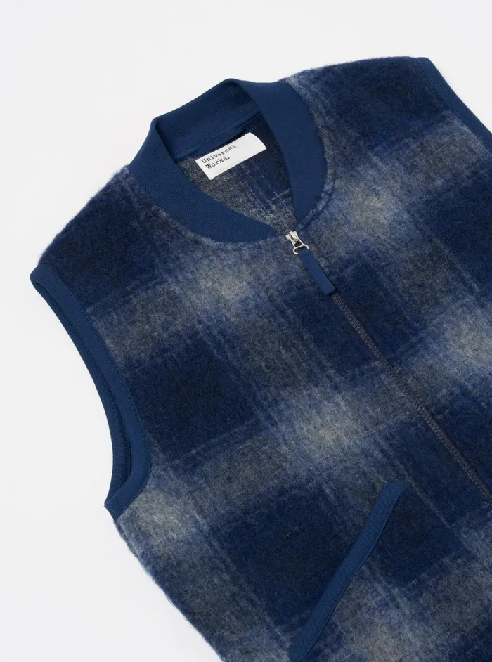 Fleece Men Universal Works Universal Works Zip Waistcoat In NavyGrey Fresco Fleece