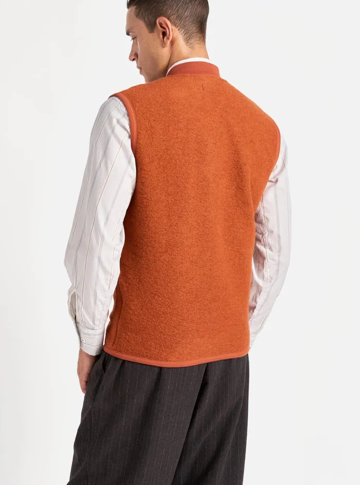 Fleece Men Universal Works Universal Works Zip Waistcoat In Orange Wool Fleece