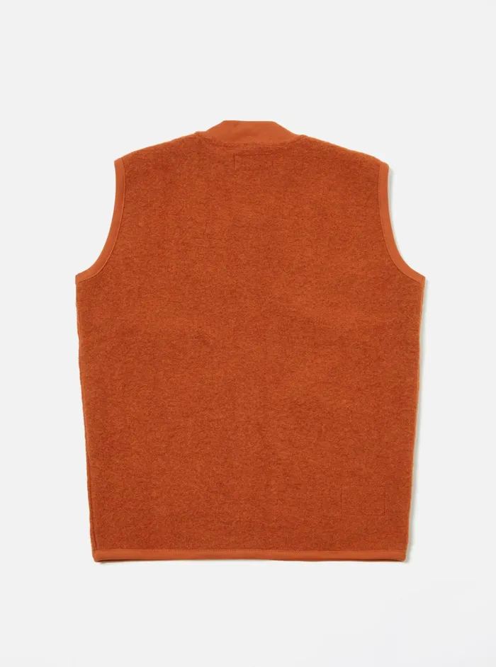 Fleece Men Universal Works Universal Works Zip Waistcoat In Orange Wool Fleece