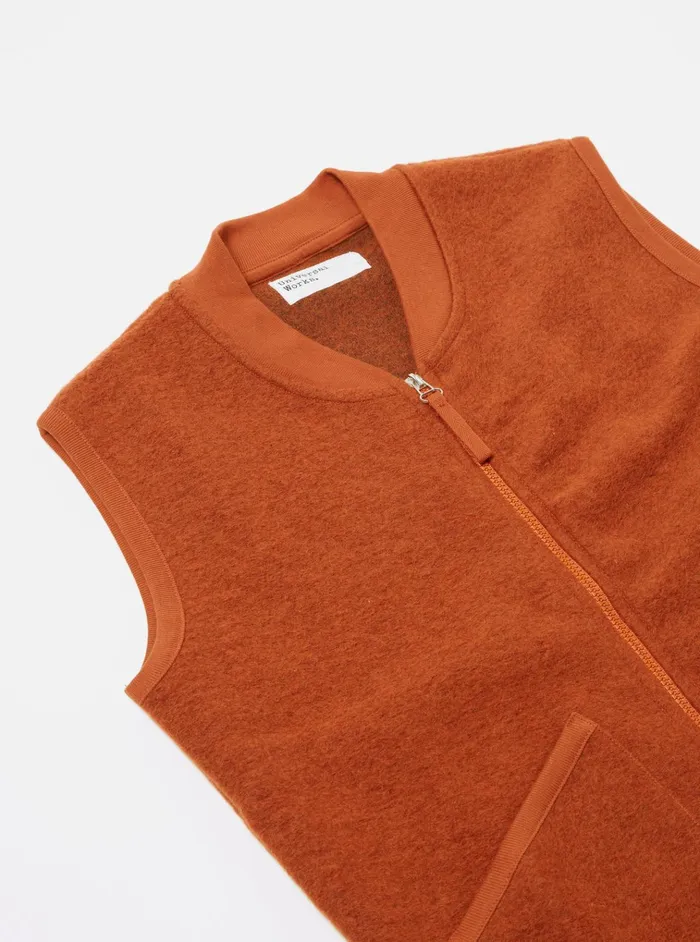 Fleece Men Universal Works Universal Works Zip Waistcoat In Orange Wool Fleece