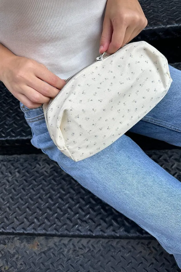 Floral Travel Bag Ivory With Light Blue Floral Women Brandy Melville Bags and Backpacks