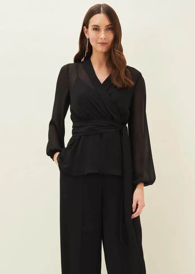 Florentine SemiSheer Wrap Top Black Women Phase Eight Shirts and Blouses