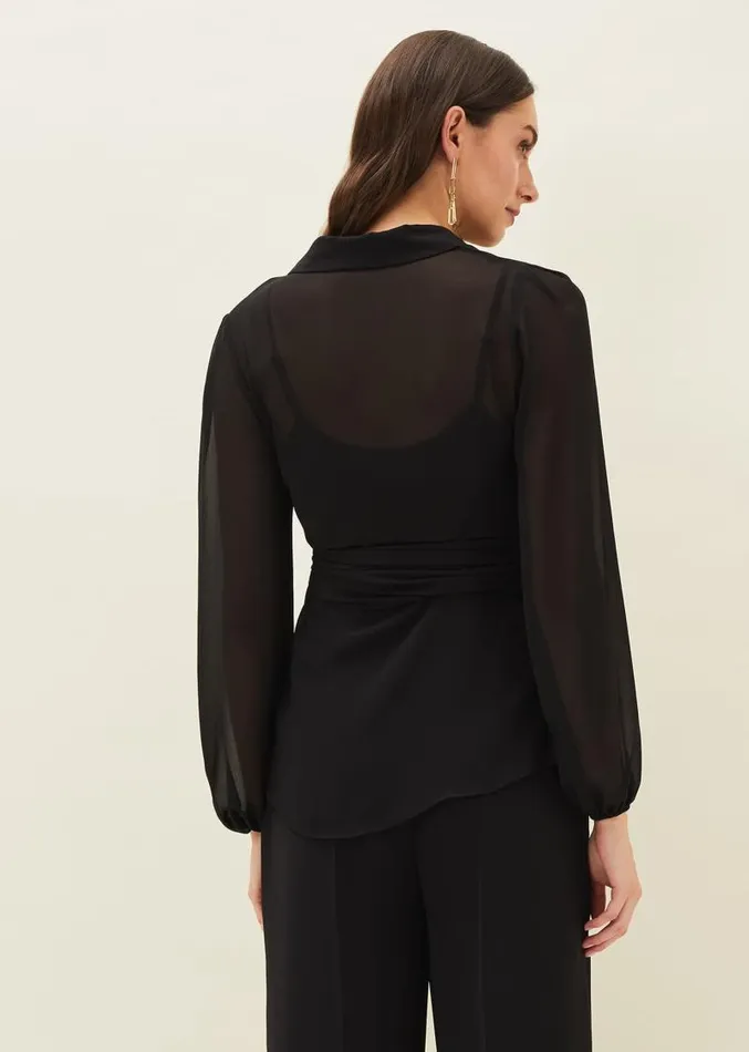 Florentine SemiSheer Wrap Top Black Women Phase Eight Shirts and Blouses