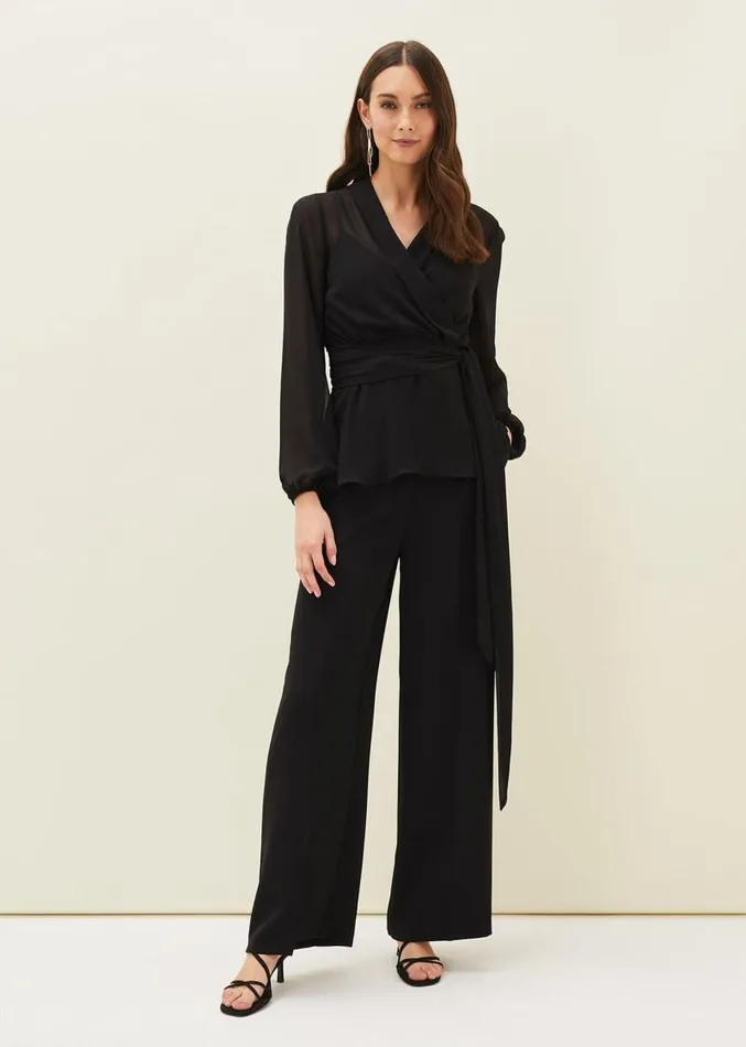 Florentine SemiSheer Wrap Top Black Women Phase Eight Shirts and Blouses