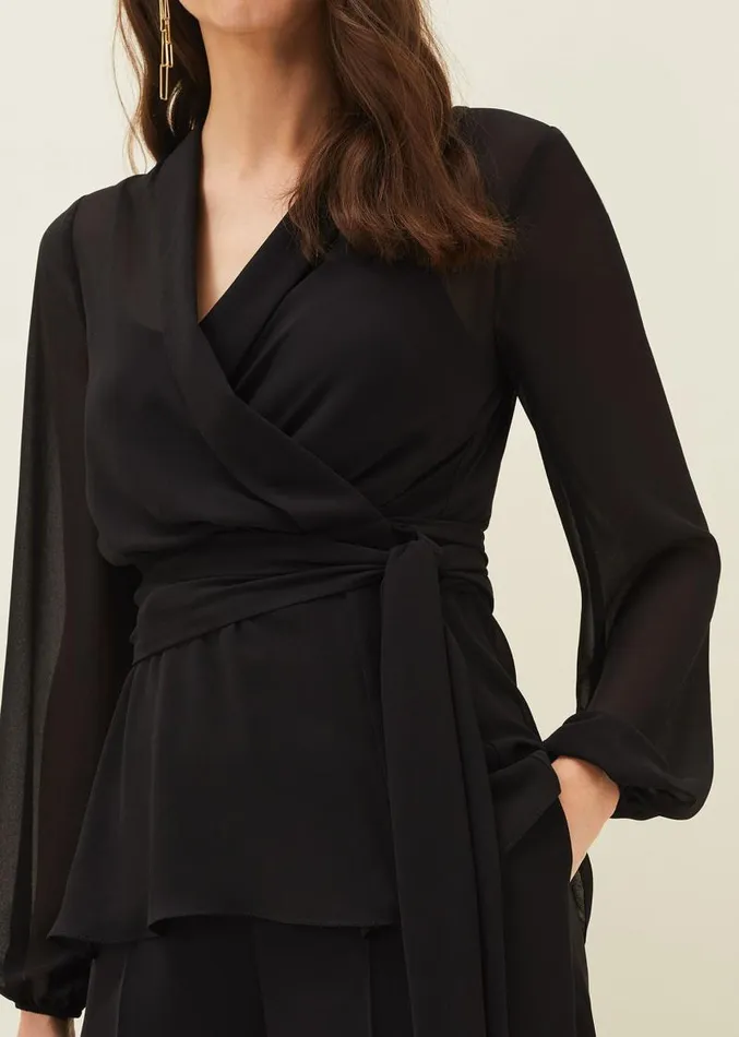 Florentine SemiSheer Wrap Top Black Women Phase Eight Shirts and Blouses