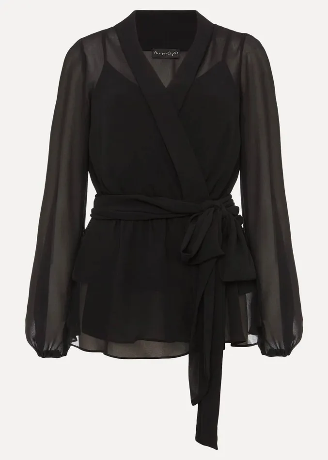 Florentine SemiSheer Wrap Top Black Women Phase Eight Shirts and Blouses