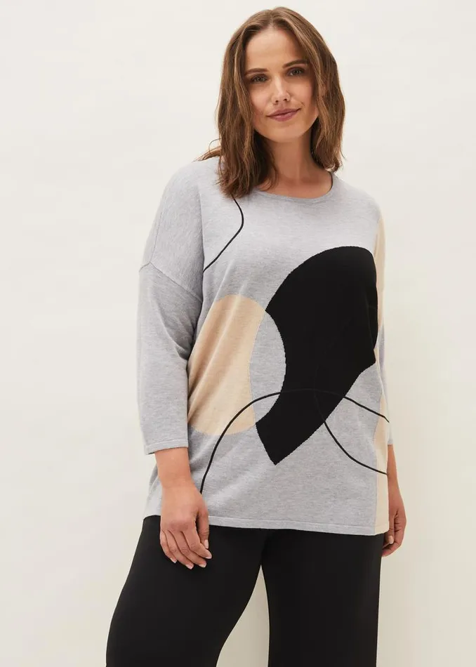 Francis Abstract Print Knit Jumper Grey Multi Women Phase Eight Knitwear