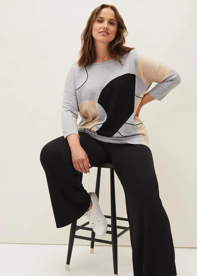 Francis Abstract Print Knit Jumper Grey Multi Women Phase Eight Knitwear