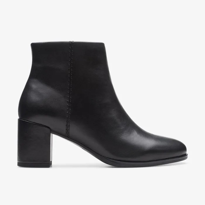 Freva 55 Zip Black Leather Women Clarks Boots and Booties