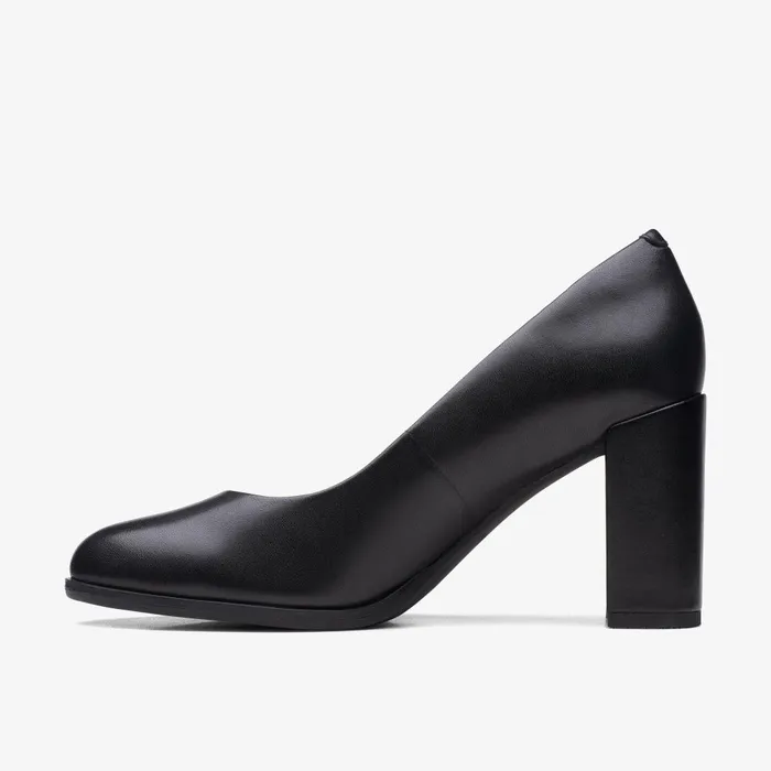 Freva 85 Court Black Leather Women Clarks Heels and Pumps