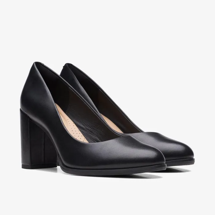 Freva 85 Court Black Leather Women Clarks Heels and Pumps