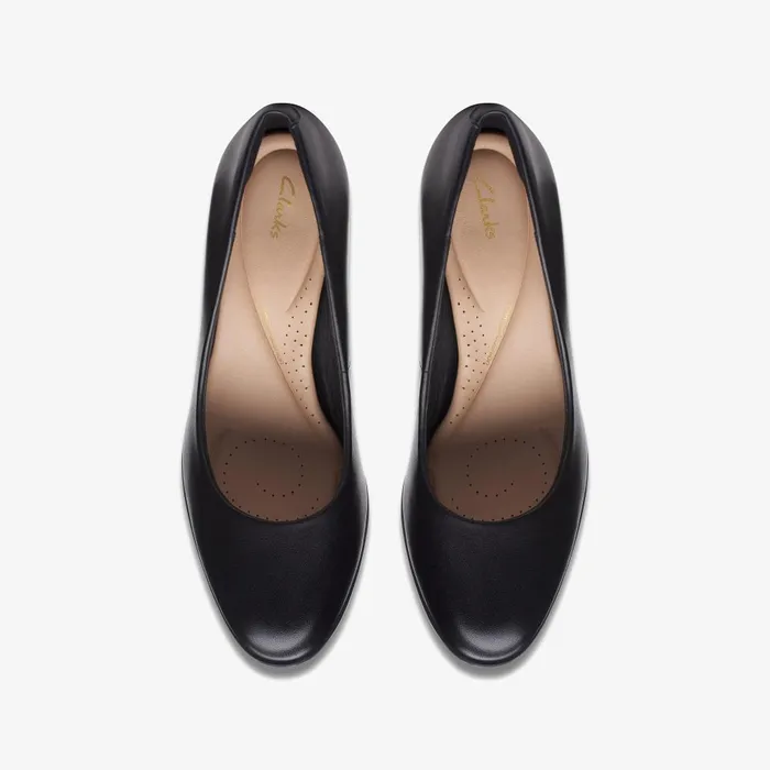 Freva 85 Court Black Leather Women Clarks Heels and Pumps