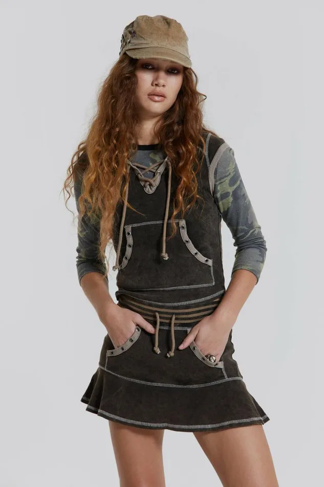 Freya Acid Wash Frill Mini Skirt Brown Women Jaded London Skirts