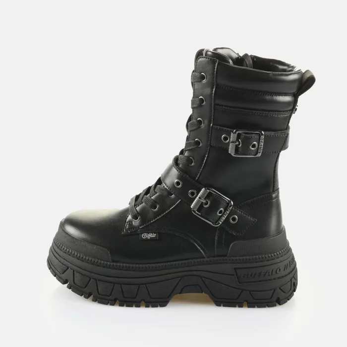 Fusion Lace Up Biker Black Buffalo Platforms