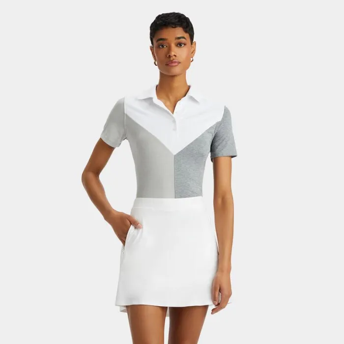 GFORE COLOUR BLOCK V MLANGE TECH JERSEY POLO Snow Women Polos