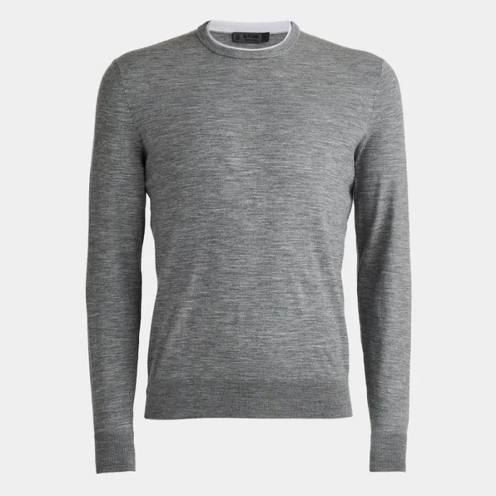 GFORE CONTRAST MERINO WOOL BLEND CREWNECK SWEATER Heather Grey Men Sweaters