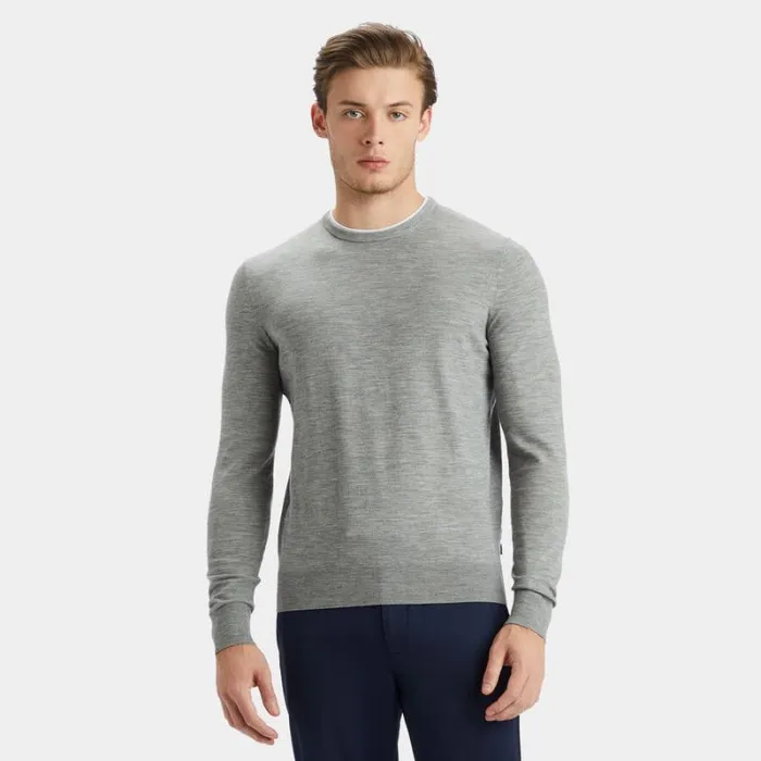 GFORE CONTRAST MERINO WOOL BLEND CREWNECK SWEATER Heather Grey Men Sweaters